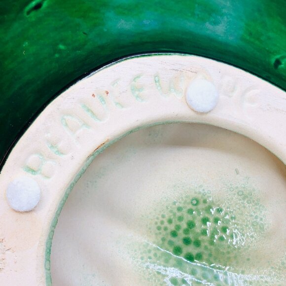 70s Beauceware Oversized Green Maple Leaf Ceramic Console Bowl Organic Decor - Picture 5 of 11